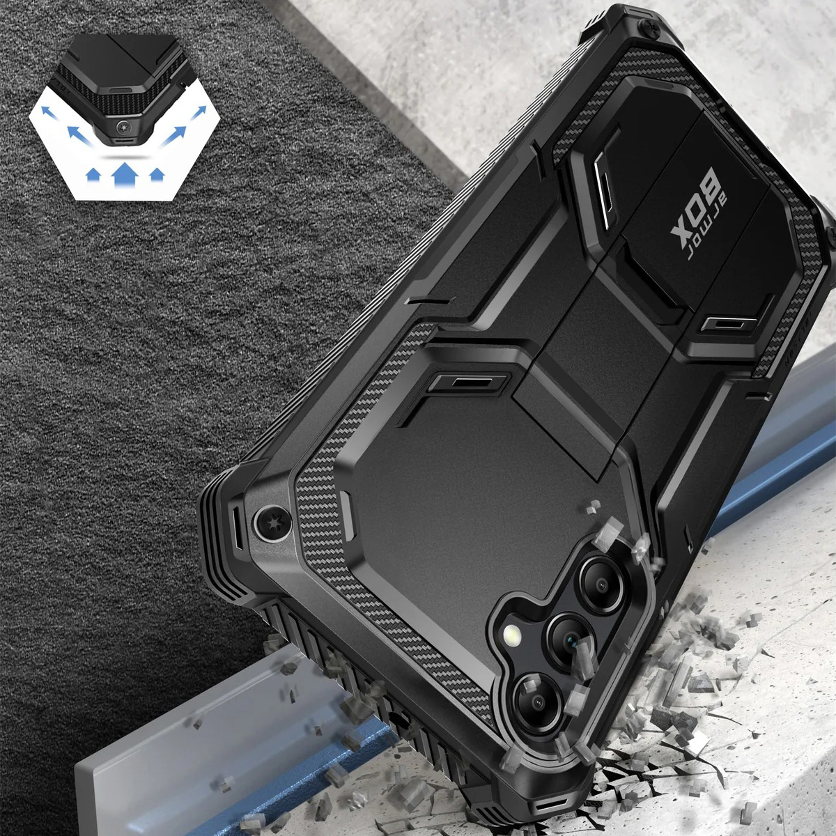 Etui pancerne z osłoną na ekran, z wbudowaną podstawką i kaburą z klipsem Supcase i-Blason Armorbox do Galaxy S23 FE 5G